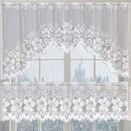White Lace Window Curtain Short Tier Panel for Kitchen Bathroom - Morning glory