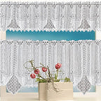 White Lace Window Curtain Short Tier Panel for Kitchen Bathroom - Morning glory