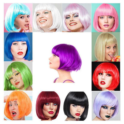 Short Bob Wig with Bangs for Women Synthetic Cosplay Party Hair in 14 Colours - Green