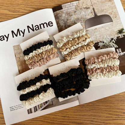 4Pcs/Set Silk Satin Small Scrunchies Ponytail Hair Ties Hair Rope Rubber Bands - D