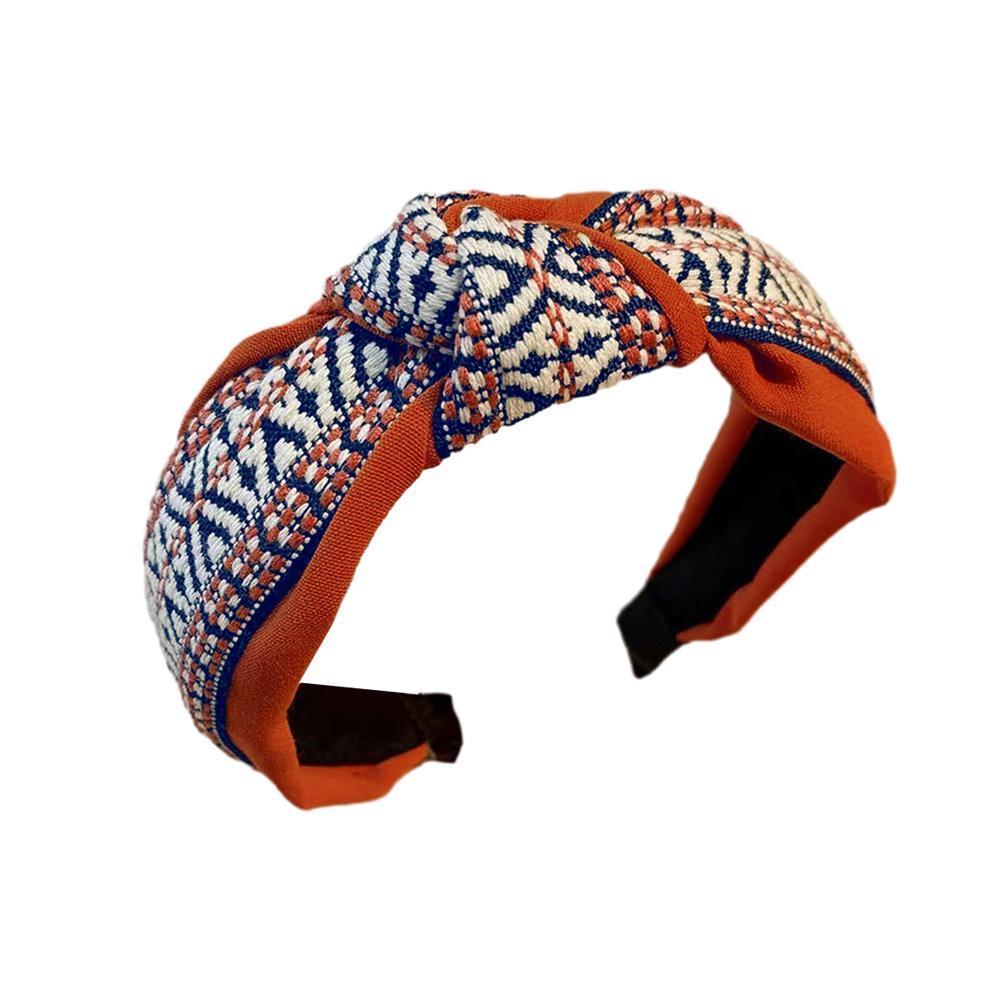 Women Lady Retro Boho Embroidery Cotton Wide Hair Headband Head Wrap Band hoop - Yellow