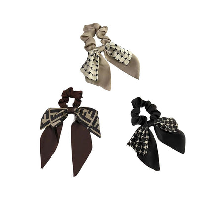 Women Elegant Scrunchies for Hair Ribbon Ties Bow Scrunchies Ponytail Scrunchie - Brown