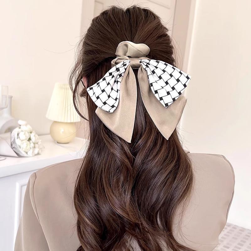 Women Elegant Scrunchies for Hair Ribbon Ties Bow Scrunchies Ponytail Scrunchie - Brown