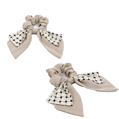 Women Elegant Scrunchies for Hair Ribbon Ties Bow Scrunchies Ponytail Scrunchie - Brown