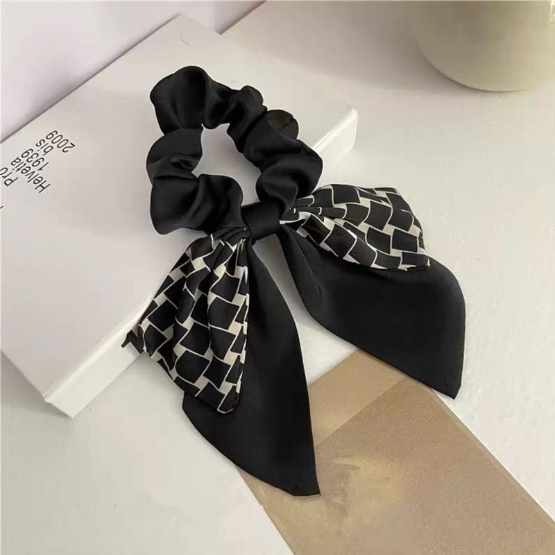 Women Elegant Scrunchies for Hair Ribbon Ties Bow Scrunchies Ponytail Scrunchie - Brown