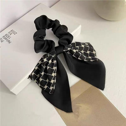 Women Elegant Scrunchies for Hair Ribbon Ties Bow Scrunchies Ponytail Scrunchie - Brown