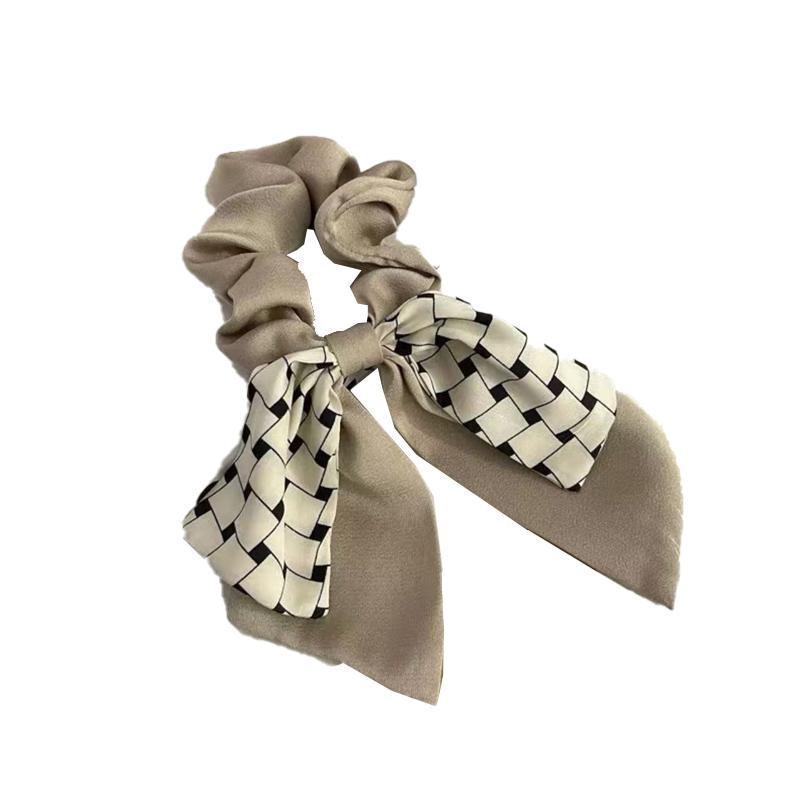 Women Elegant Scrunchies for Hair Ribbon Ties Bow Scrunchies Ponytail Scrunchie - Brown