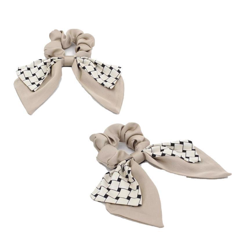 Women Elegant Scrunchies for Hair Ribbon Ties Bow Scrunchies Ponytail Scrunchie - Beige