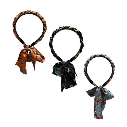 Chains patterned satin headband with Long Scarf Headband Scarf Hair Accessories - Orange