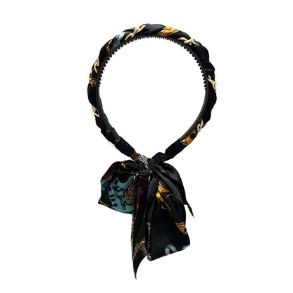 Chains patterned satin headband with Long Scarf Headband Scarf Hair Accessories - Blue
