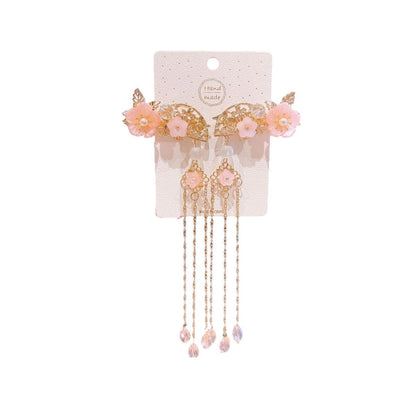 2Pcs Hanfu Flower Hair Clip with Pearl Tassel Butterfly Hairpin for Women and Girls Party - E002