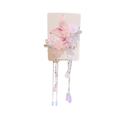 2Pcs Hanfu Flower Hair Clip with Pearl Tassel Butterfly Hairpin for Women and Girls Party - E002