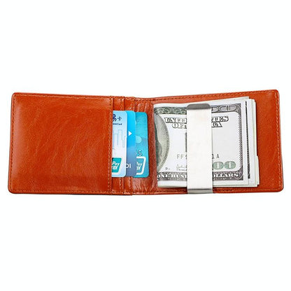 Mini Crazy Horse Leather Rfid Wallet - Antimagnetic