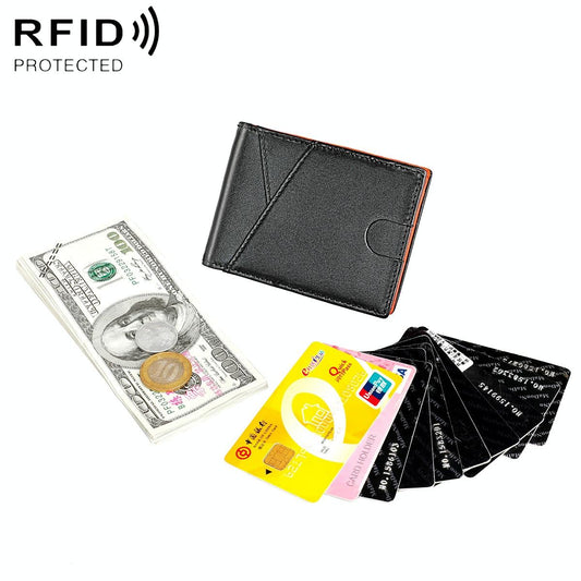 Leather Rfid Wallet with Front Pocket - Black - Orange