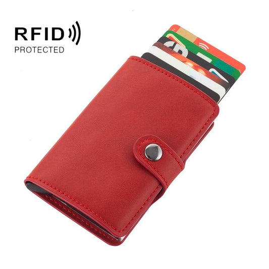 Rfid-protected Leather Card Wallet - Pu Material - Red