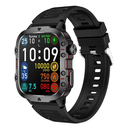 1.96 Inch Colour Screen Smart Watch Silicone Strap Support Bluetooth Call - Black