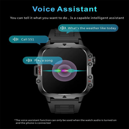 1.96 Inch Colour Screen Smart Watch Silicone Strap Support Bluetooth Call - Black