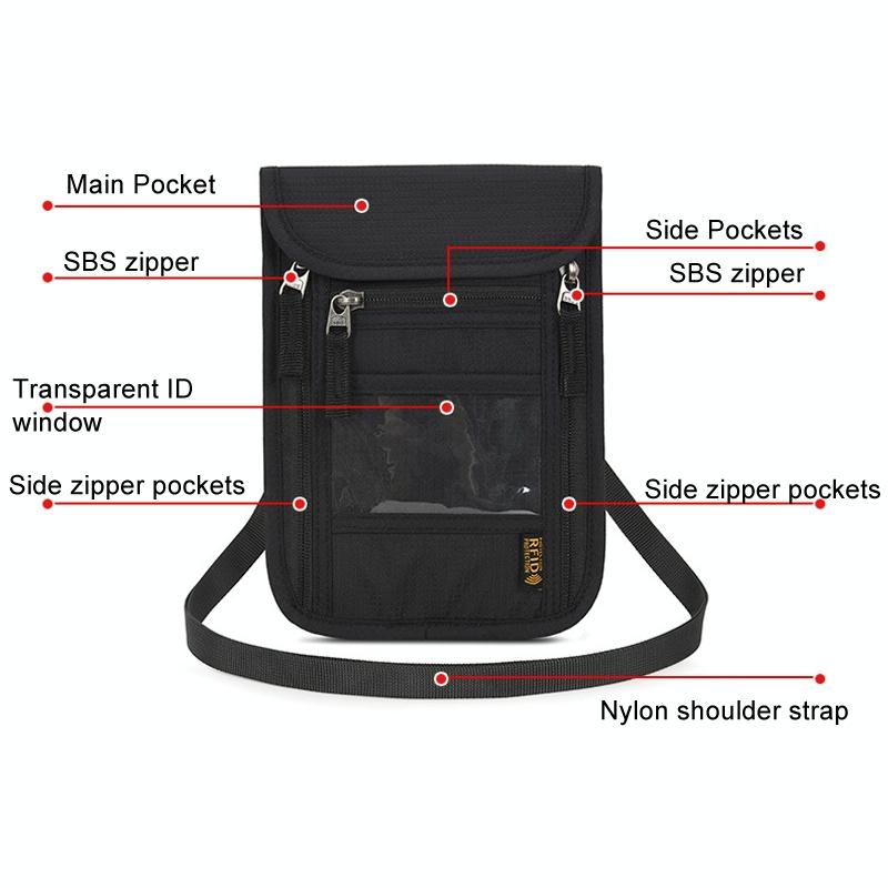 Secure Neck Bag for Passport and Phone - Multi-functional - Black
