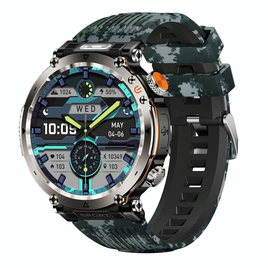 Waterproof Smart Watch With Flashlight Banknote Detector And Compass - Camo - Blue