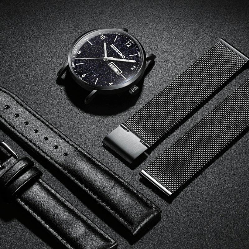 Starry Sky Pattern Quartz Watch for Men - Simple & Luminous - Black Mash Black Shell White Nails