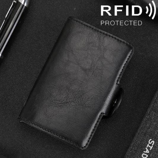 Leather Rfid Blocking Card Wallet - Multi-functional - Black