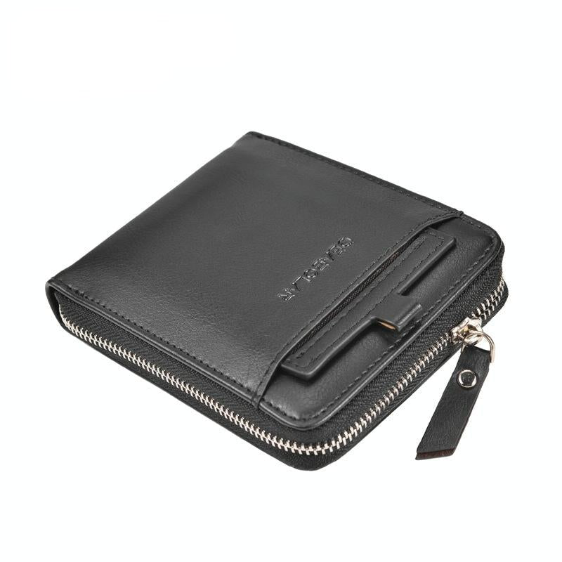 Men Retro Rfid Zip Wallet - Zipper Closure - Brown