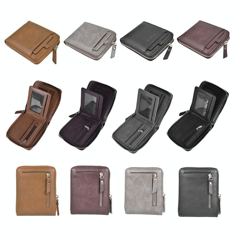 Men Retro Rfid Zip Wallet - Zipper Closure - Brown