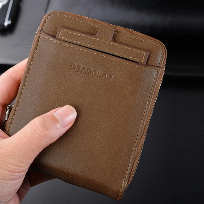 Men Retro Rfid Zip Wallet - Zipper Closure - Brown