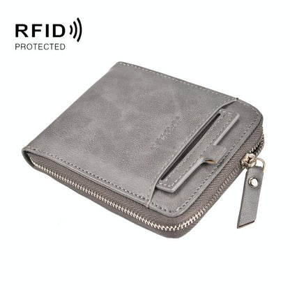 Men Retro Rfid Zip Wallet - Zipper Closure - Brown