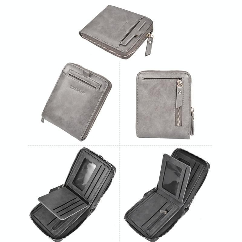 Men Retro Rfid Zip Wallet - Zipper Closure - Brown