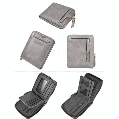 Men Retro Rfid Zip Wallet - Zipper Closure - Brown