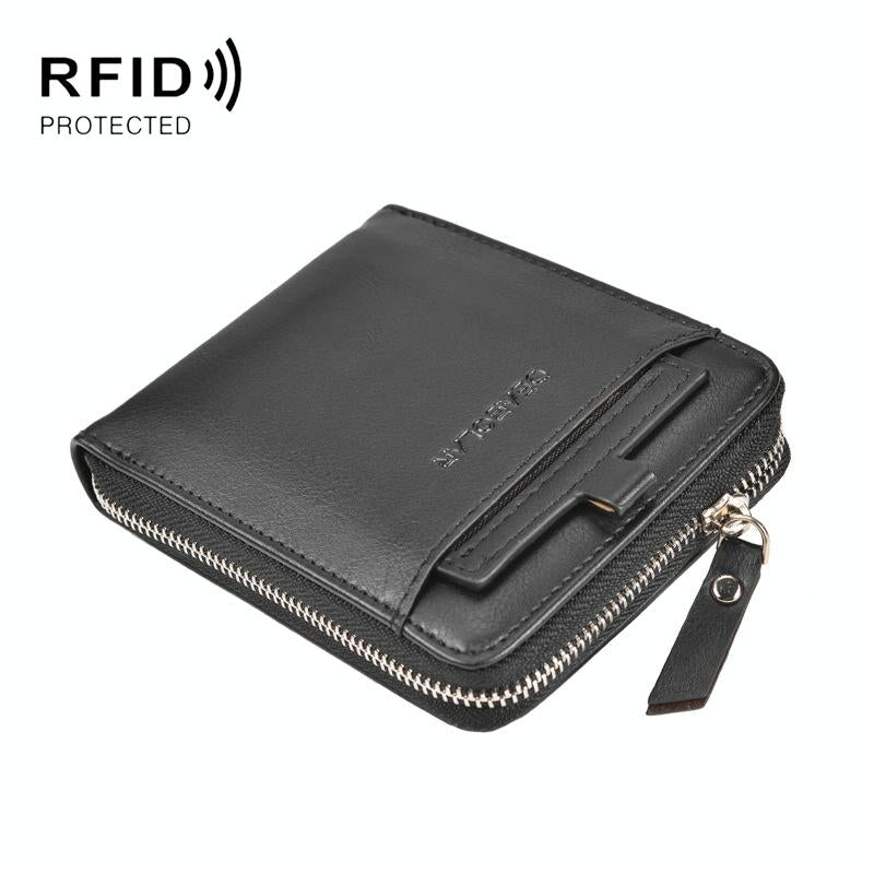 Men Retro Rfid Zip Wallet - Zipper Closure - Brown