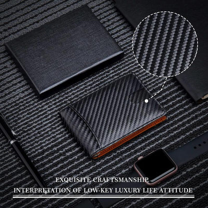 Rfid-protected Leather Wallet - Carbon Fiber Blue Inside