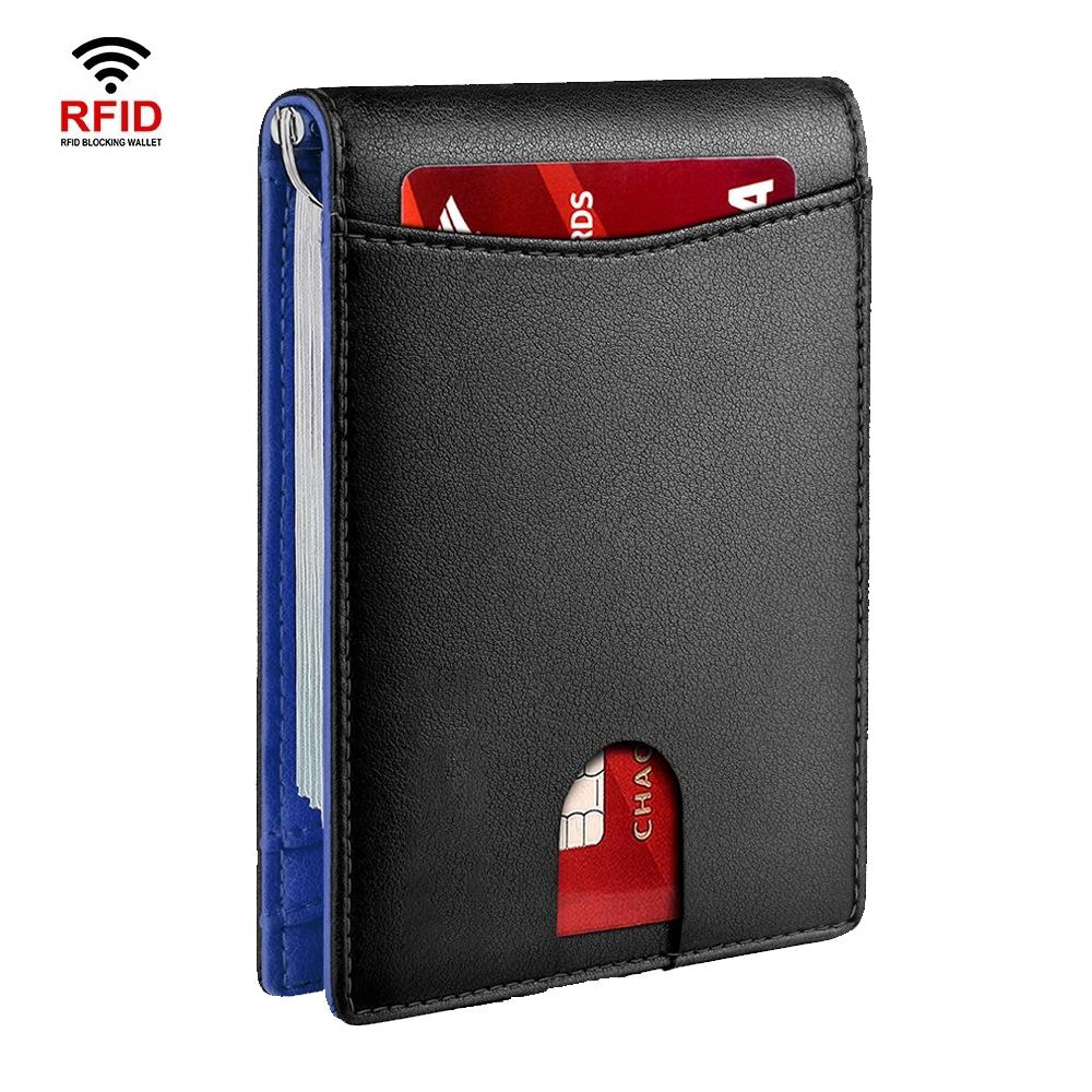 Rfid-protected Leather Wallet - Carbon Fiber Blue Inside