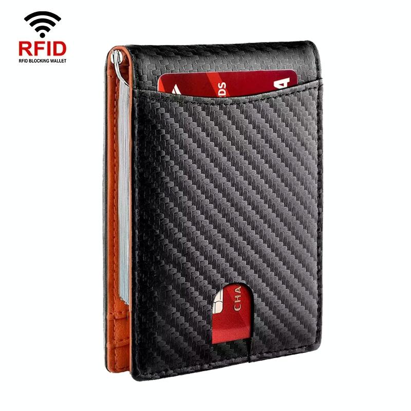 Rfid-protected Leather Wallet - Carbon Fiber Blue Inside