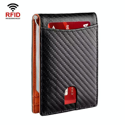 Rfid-protected Leather Wallet - Carbon Fiber Blue Inside