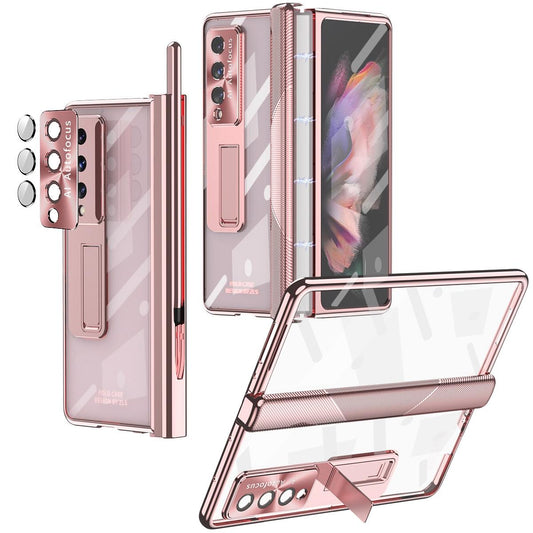 For Samsung Galaxy Z Fold4 5G Magnetic Phone Case With Holder - Plating Finish - Rose Gold