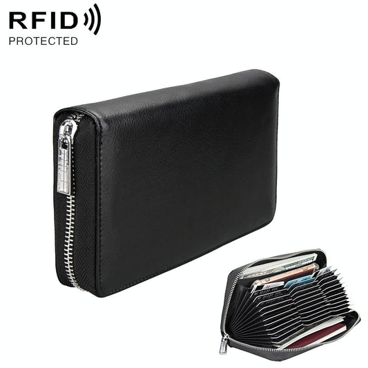 Leather Rfid Passport & Card Holder - Compact - Black