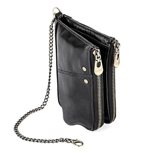 Leather Wallet with Rfid Protection and Strap - Card Slots - Black