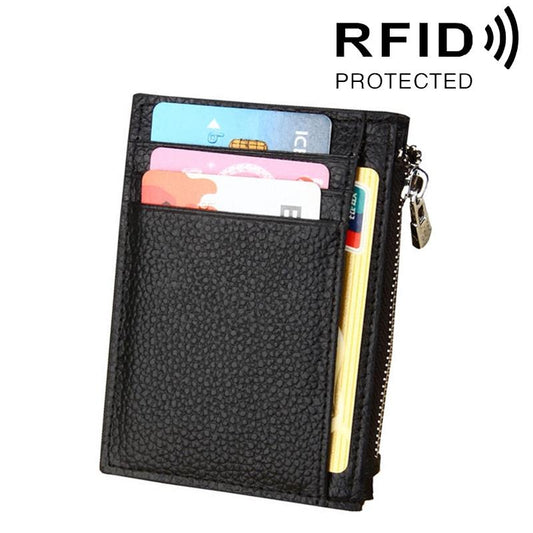 Leather Rfid Blocking Card Holder Wallet - Cowhide - Black