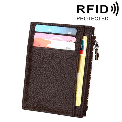 Leather Rfid Blocking Card Holder Wallet - Cowhide - Black