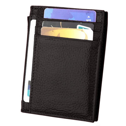 Leather Rfid Blocking Card Holder Wallet - Cowhide - Black