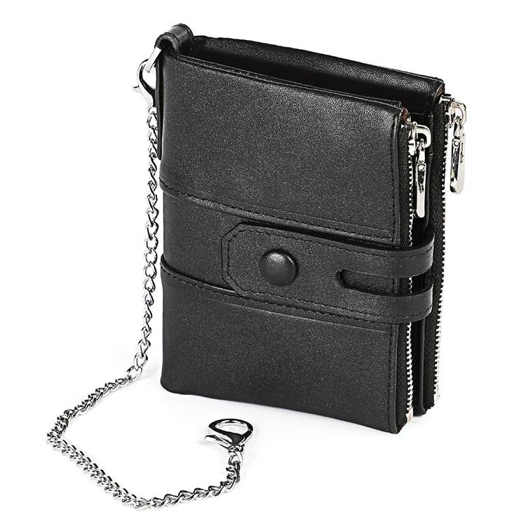 Double Zip Rfid Chain Wallet with Card Slots - Black