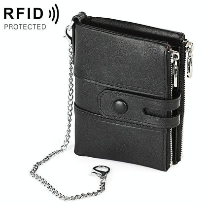 Double Zip Rfid Chain Wallet with Card Slots - Black