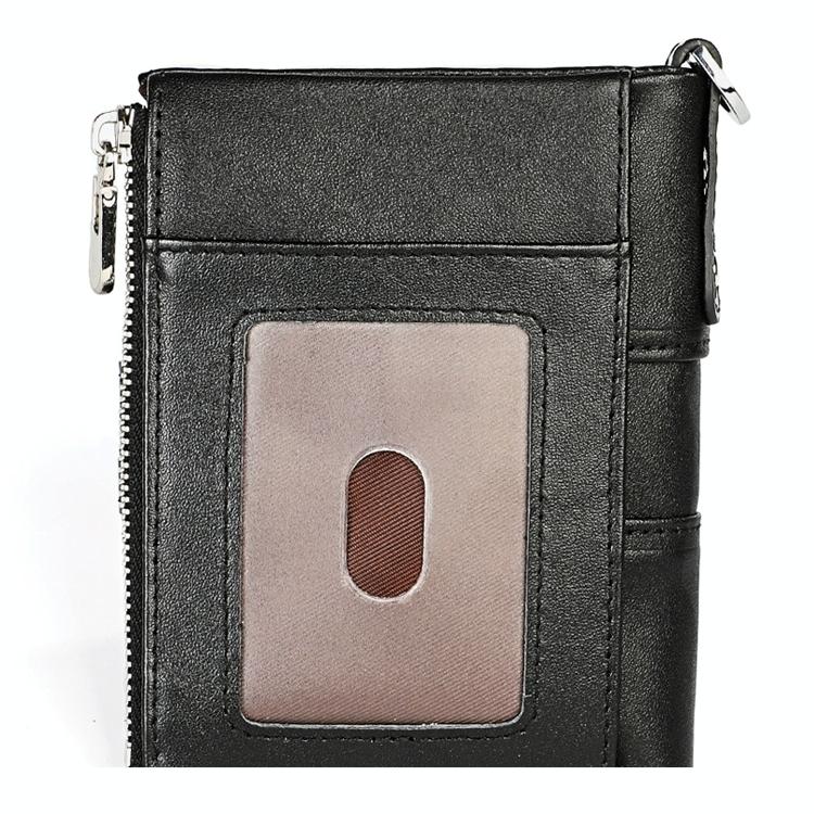 Double Zip Rfid Chain Wallet with Card Slots - Black