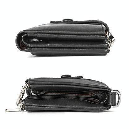 Double Zip Rfid Chain Wallet with Card Slots - Black