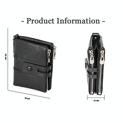 Double Zip Rfid Chain Wallet with Card Slots - Black