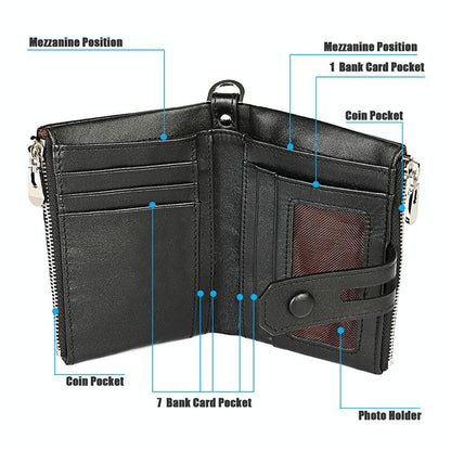 Double Zip Rfid Chain Wallet with Card Slots - Black