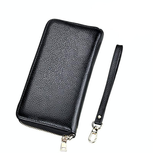 Leather Rfid Card Holder Wallet with Hand Strap - Black