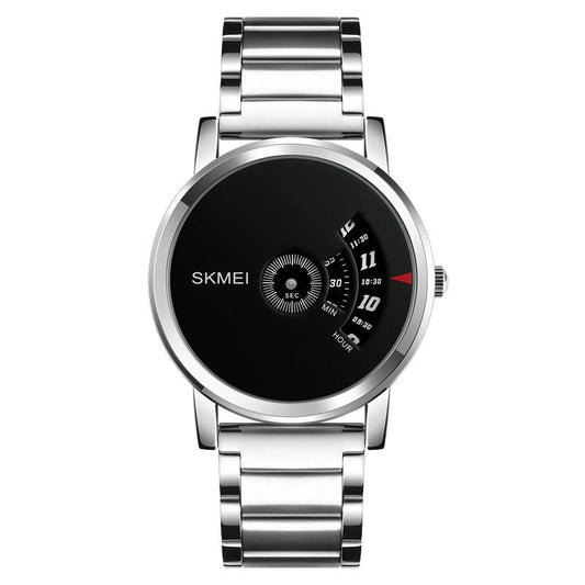 Stylish 30m Waterproof Quartz Watch with Stainless Steel Band - Silver + Black
